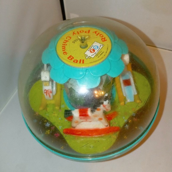 Vintage 1966 Roly Poly Chime Music Ball Fisher Price Infant Toy Swan & Horse - Picture 3 of 4
